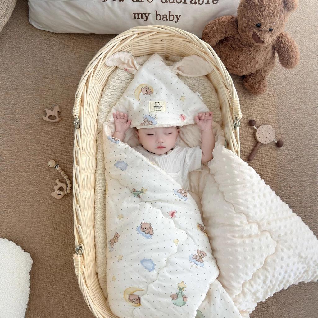 Двухслойная марлевая пеленка-конверт для новорожденного с принтом, длинными ушками, одежда для роддома, одинарная, для новорожденного, плотная