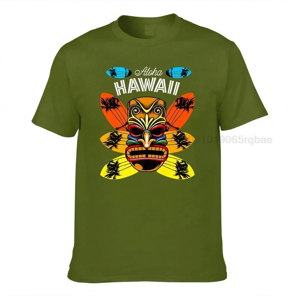 Aloha Hawaii Tiki And Surfboards Funny Luau Vacation Lover Premium Tshirt T Shirt For Unisex Design T Shirt Printed Cotton