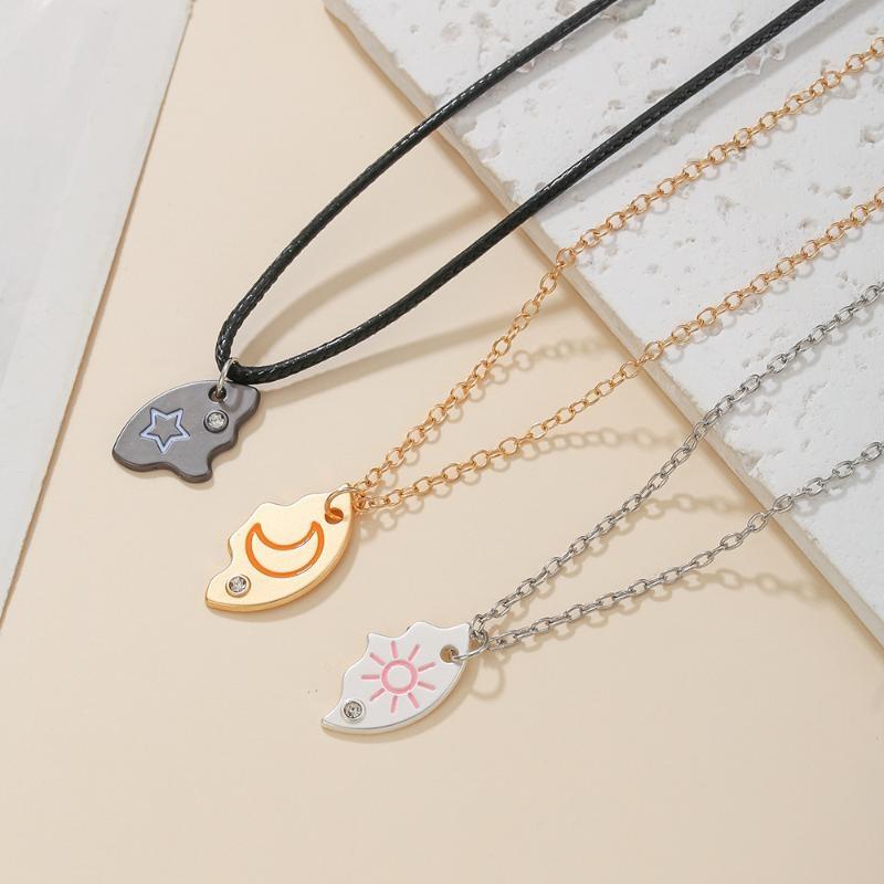 3 Pcs Sun Moon Star Puzzle Matching Necklaces With Rhinestone Accents Perfect For Bff Couples Friendship Gifts Daily Wear