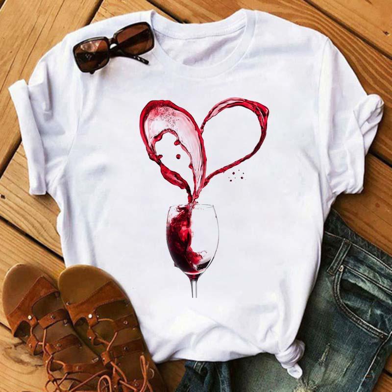 Wine Glass Printed T-Shirts For Women Clothing Casual Top Ladies Clothes Short Sleeve Versatile Graphic Printed Fashion Shirts