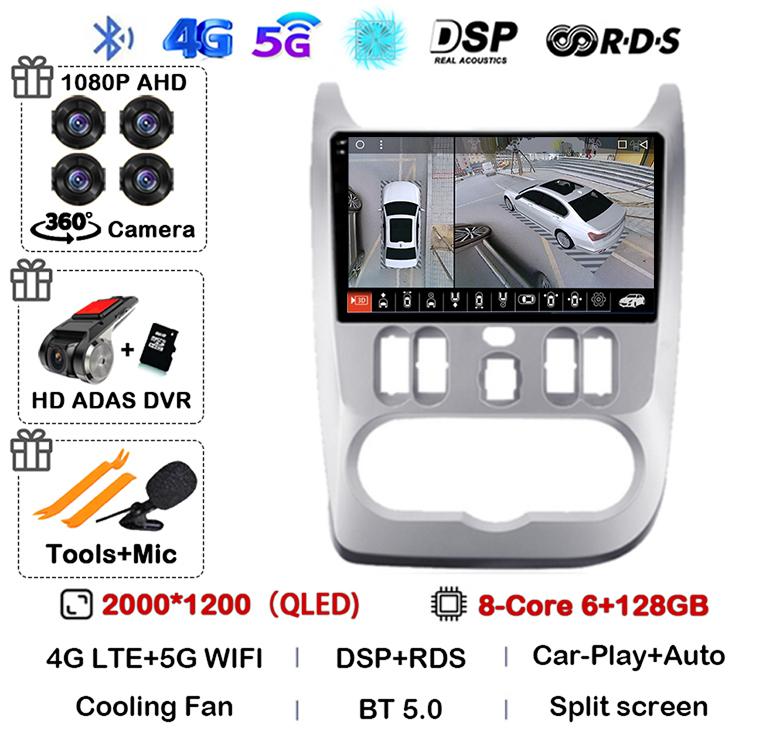 Android 14 Carplay Auto 4G+WIFI автомобильное радио для Renault Logan 1 Sandero 2009 2010 2011 2012 2013-2015 Мультимедиа GPS головное устройство DSP