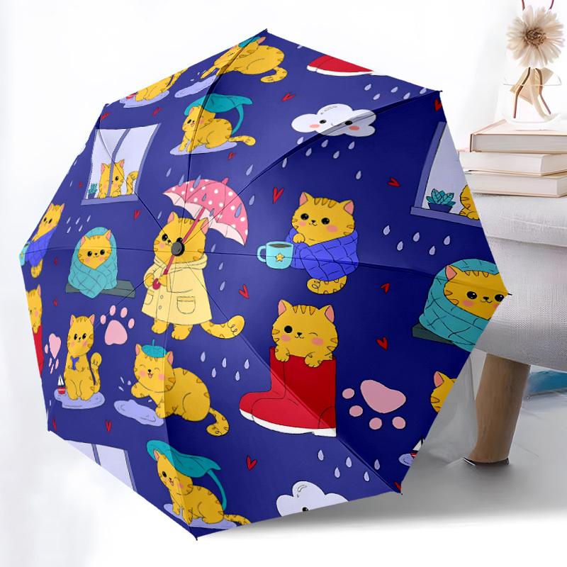 1pc Rainy Day Cats Automatic Folding Umbrella - Portable Collapsible Design, 8-Rib Iron Frame, Durable Fabric yy251125137