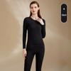 Cashmere Silk Round Neck Edged Antibacterial Fleece-Lined Women's Autumn Undershirt & Pants Set - Warm & Skin-Beautifying.