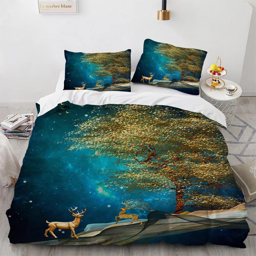 Deer Duvet Cover Set Wild Animals Flowers Pattern Polyester Bedding Set King Twin Full Size Comforter Cover For Kids Boys Girls