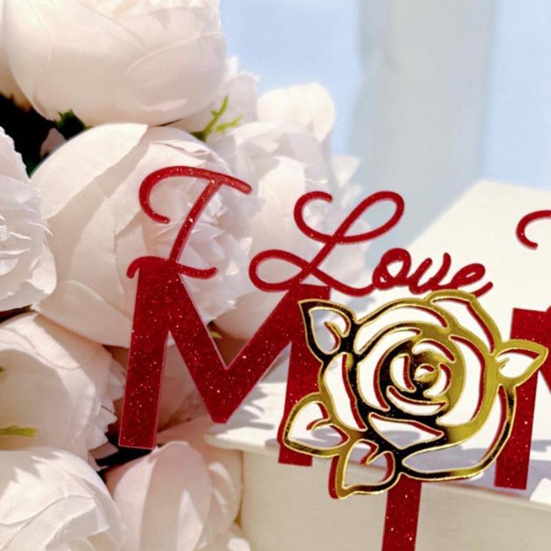 1Pcs Rose Lelter Acrylic Cake Plugin Mother'S Dayvalentine'S Day Wedding Party Dessert Decoration