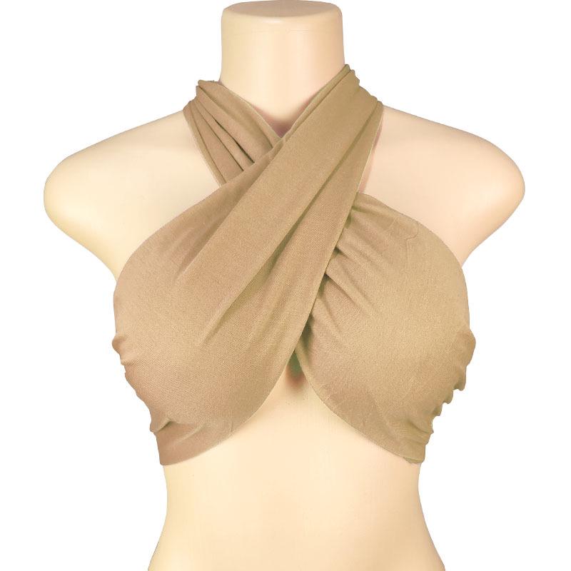 Spring Women's Solid Color Halter Neck Bandeau Top with Tie-up Chest Wrap