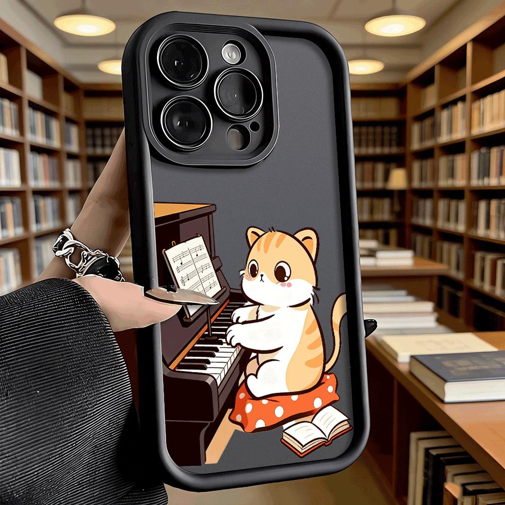Мультяшный чехол для телефона с изображением кота, играющего на пианино, ударопрочный, мягкий, для Xiaomi Redmi Note 15 14 13 12 11 10 9 8 Pro, противоскользящий, защищающий от падений