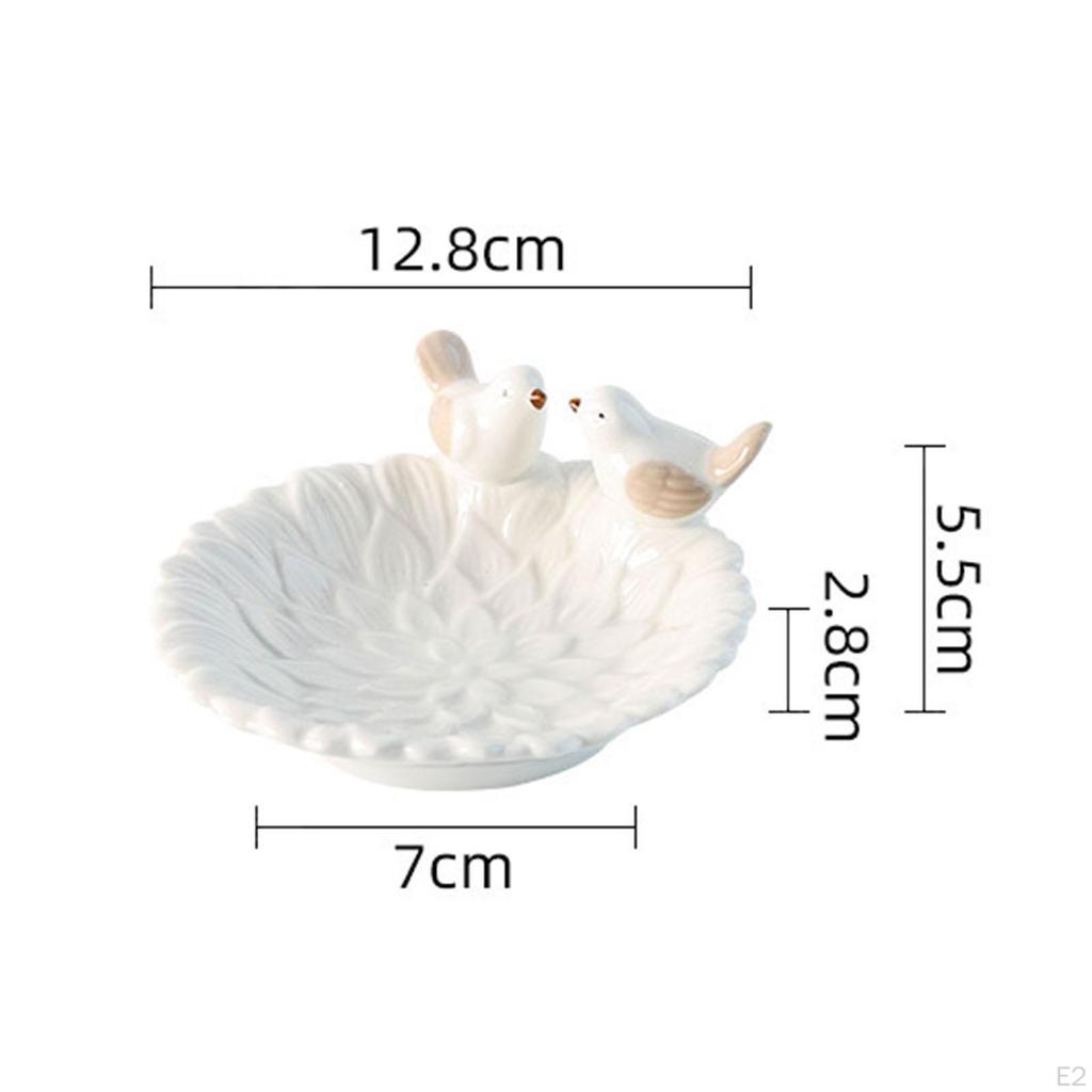 12.8 Cm Round Porcelain Jewelry Tray for Earrings And Business Cards with 2 Bird Statues As A