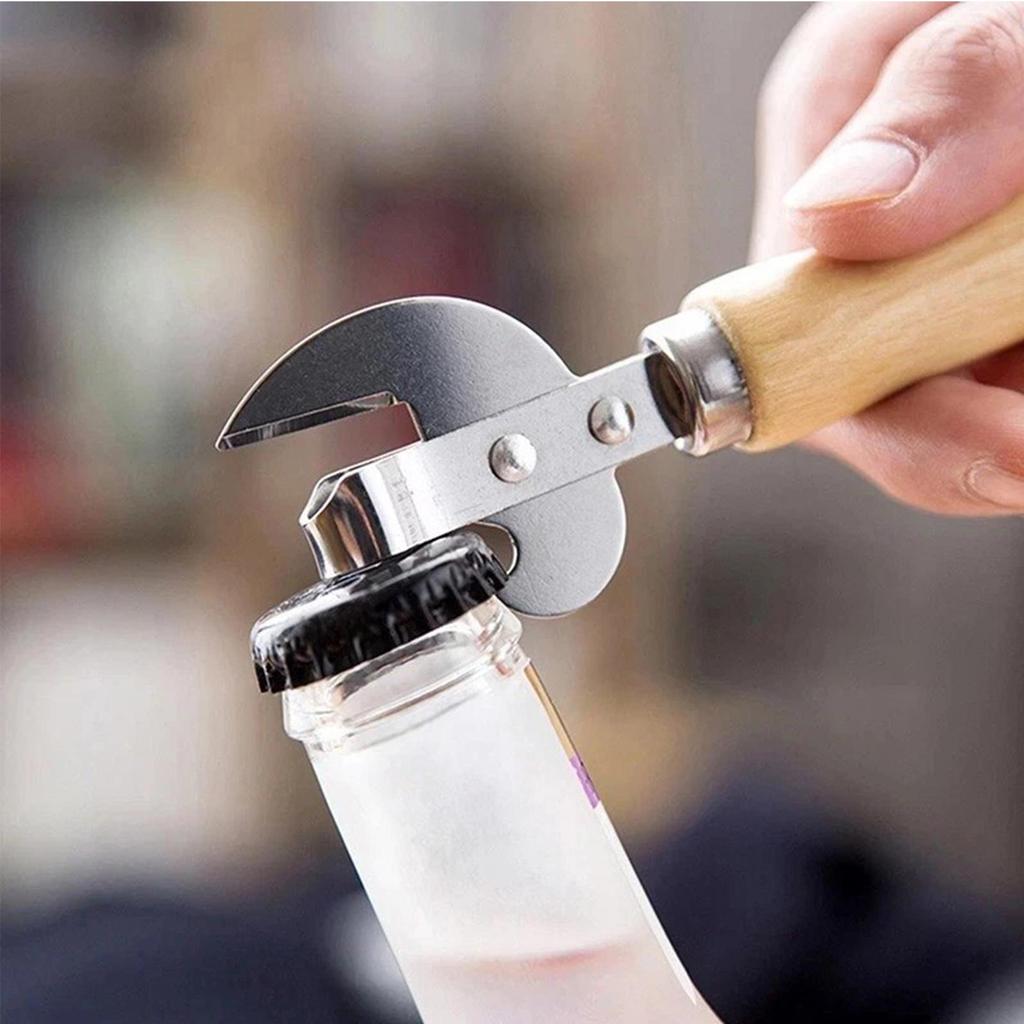 Wooden Handle Manual Can Opener Ergonomic Jar Lid Opener Tool Smoothedge Safe Can Opener For Home Kitchen Camping Picnic
