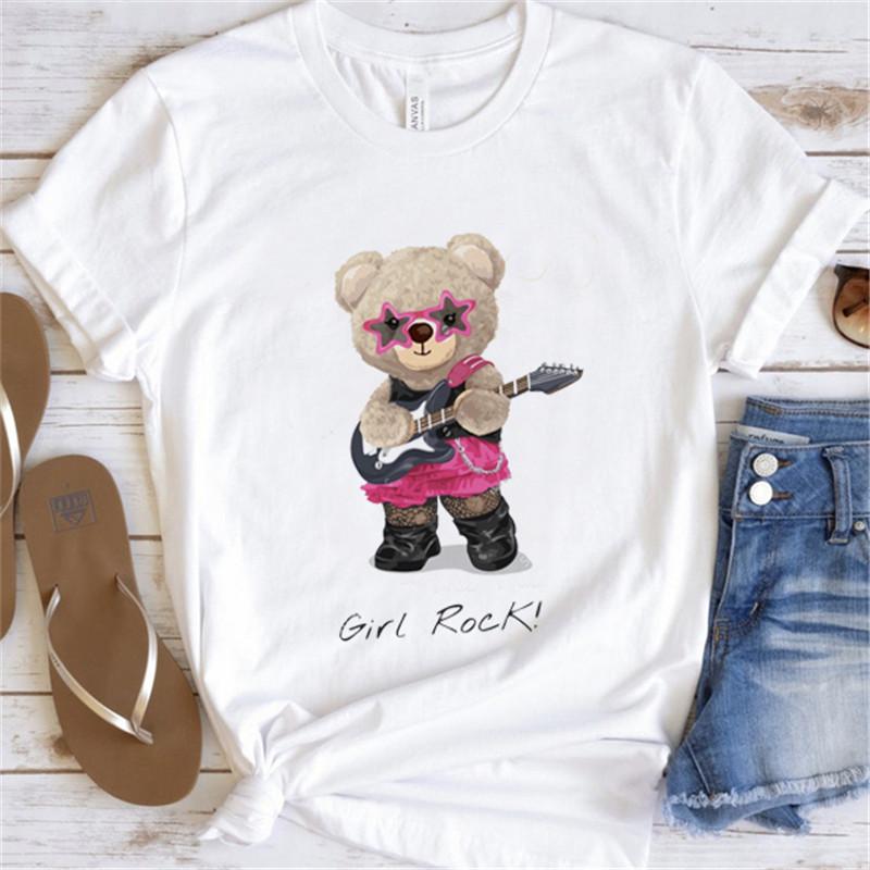 Cool Bear Cartoon Pattern T-shirt Women Tops Summer Vigorous Lovely Harajuku Female Fashion Tees Ladies Shirt