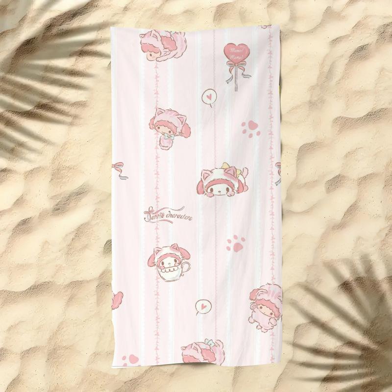 Cute Cartoon Kitten Printed Microfiber Beach Towel Quick Dry Soft Bath Towel For Kids Seaside Swimming