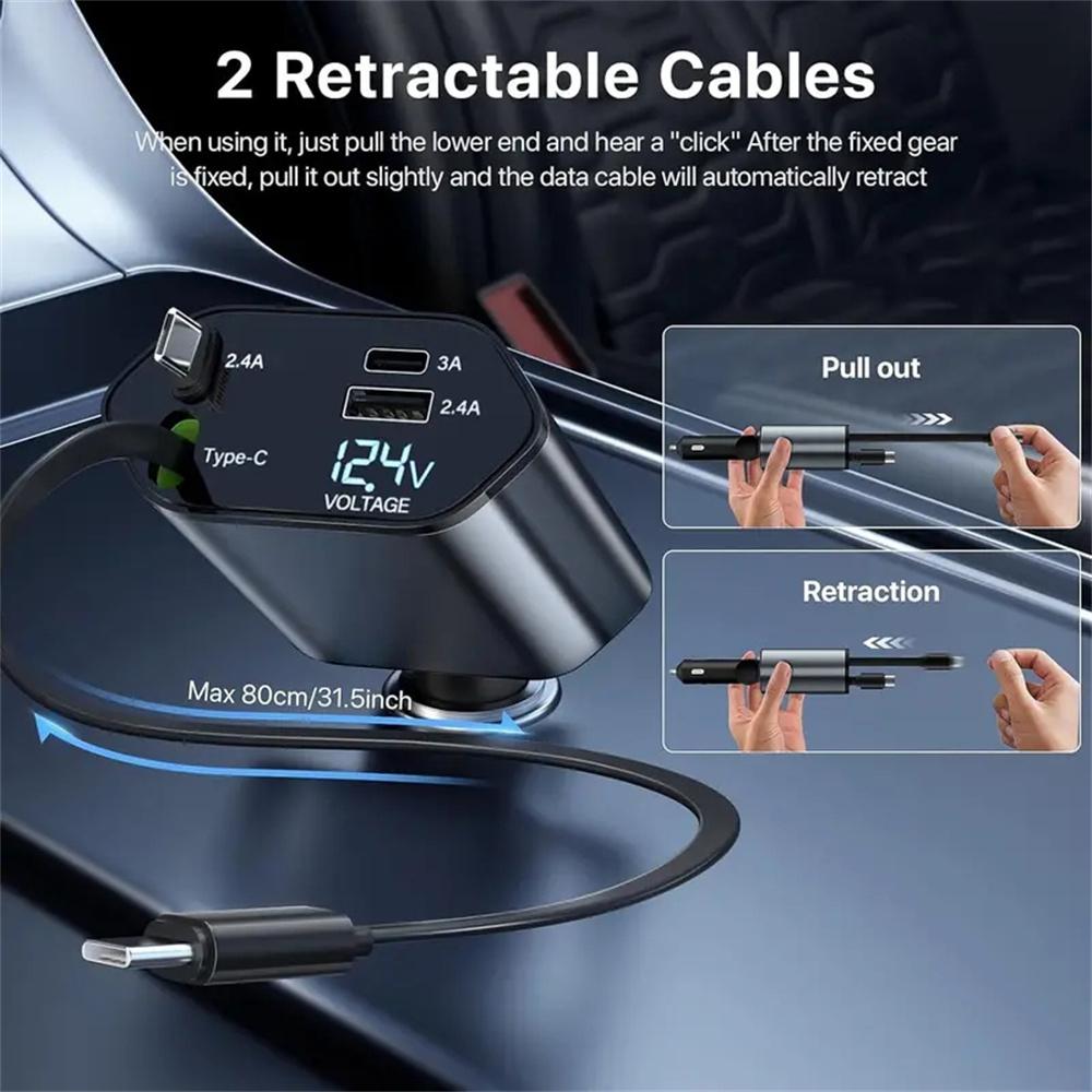 120 Вт выдвижное автомобильное зарядное устройство 4 в 1 USB C быстрая зарядка автомобильный разъем зарядное устройство адаптер для iPhone Xiaomi Huawei Samsung