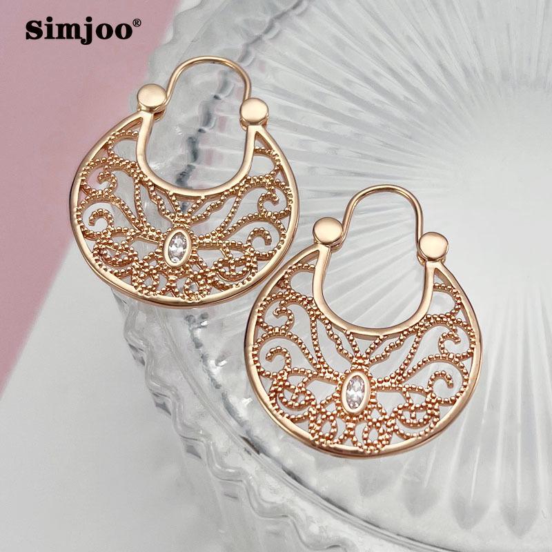 SIMJOO модные серьги с цирконом розового золота, простые веерообразные серьги с цветочным принтом