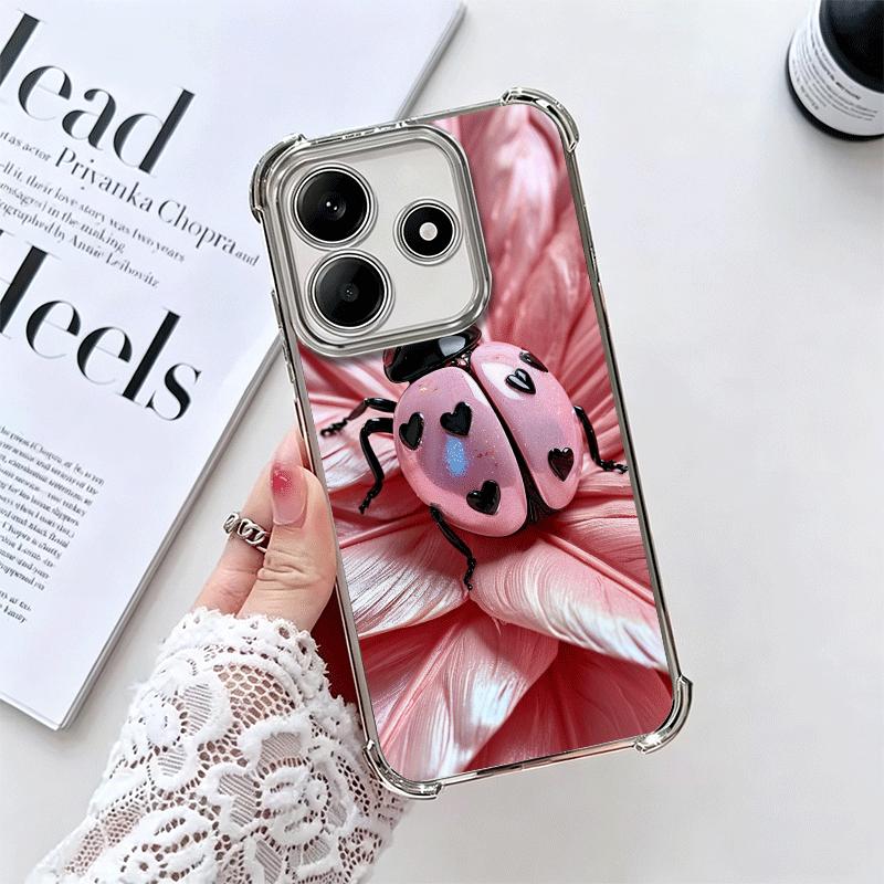 Seven-Spotted Red ladybug Soft Phone Case For Xiaomi Redmi Note 14 15 Pro Plus 13 12 11S 11T 5G 10 9S 9 Plating Anti-Fall Fundas