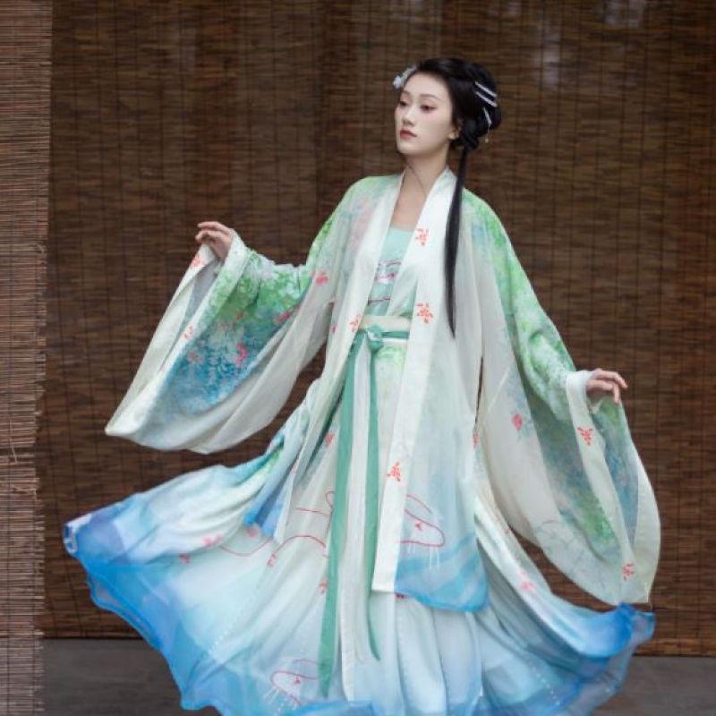Китайская фея Ханфу, повседневная одежда, женский костюм с плиссированной юбкой