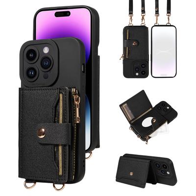 Модный чехол для iPhone16e 16 15 14 13 12 11 Pro Pro Max Plus Mini из искусственной кожи, устойчивый к падениям, кошелек через плечо с зеркалом
