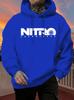 Fun ski-themed men's casual hoodie with print, fleece lining, regular fit, suitable for autumn and winter wear.