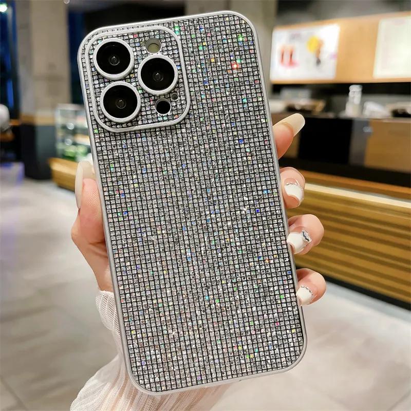 Full Lens Protection Glitter Rhinestone Case For iPhone 16 11 13 Pro Max 14 15 Pro 13 Shiny Diamond Shockproof Bumper Back Cover