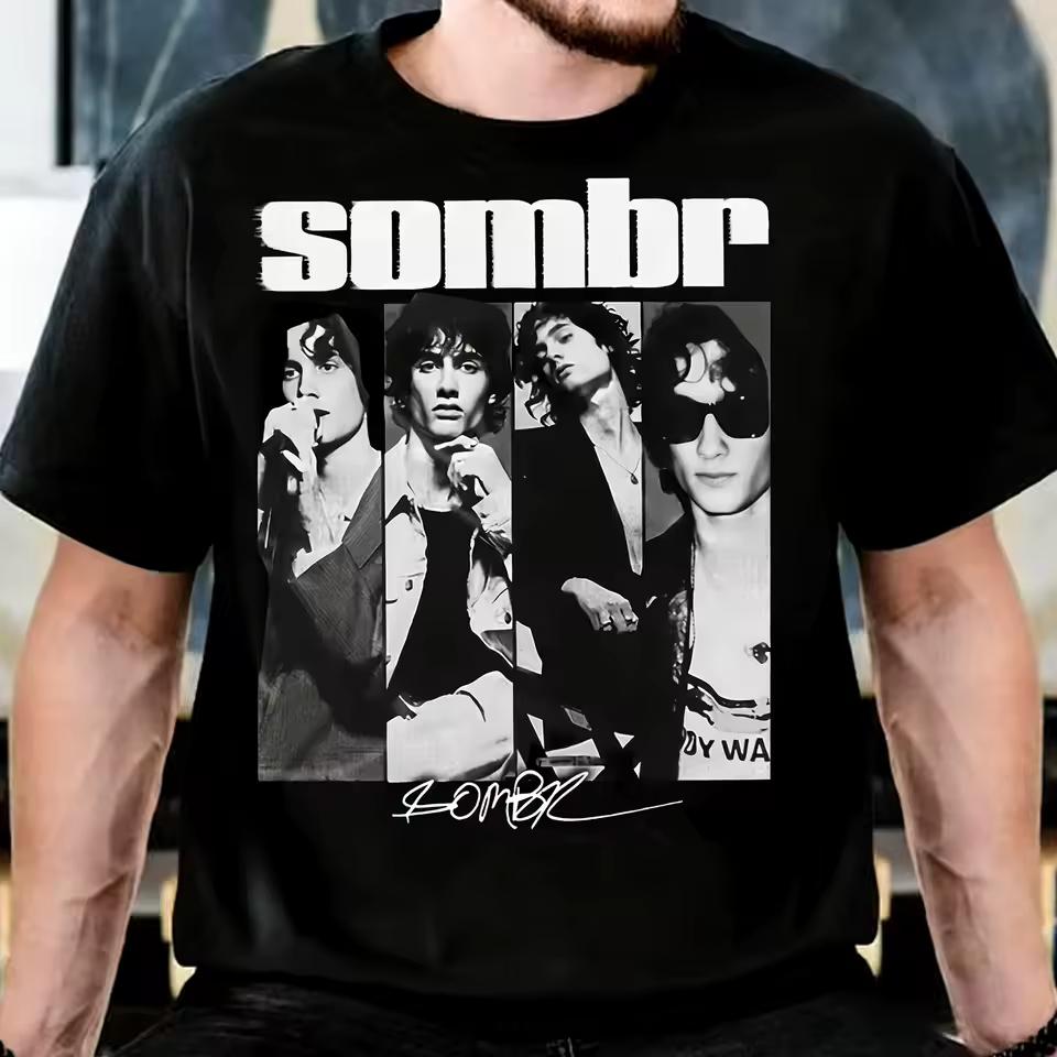 Sombr portrait graphics 100%cotton unisex shirt 2026 Summer tour New O-neck Men's Y2k Hip Hop style Short Sleeve Tshirt fan gift