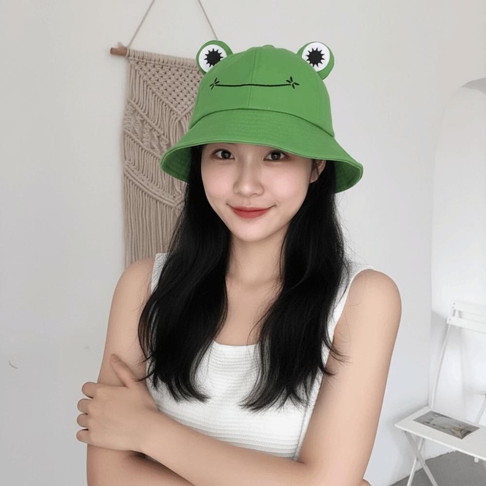 Sun Protection Women Bucket Hat Frog Shaped Fishing Cap Cute Sunscreen Hat Outdoor