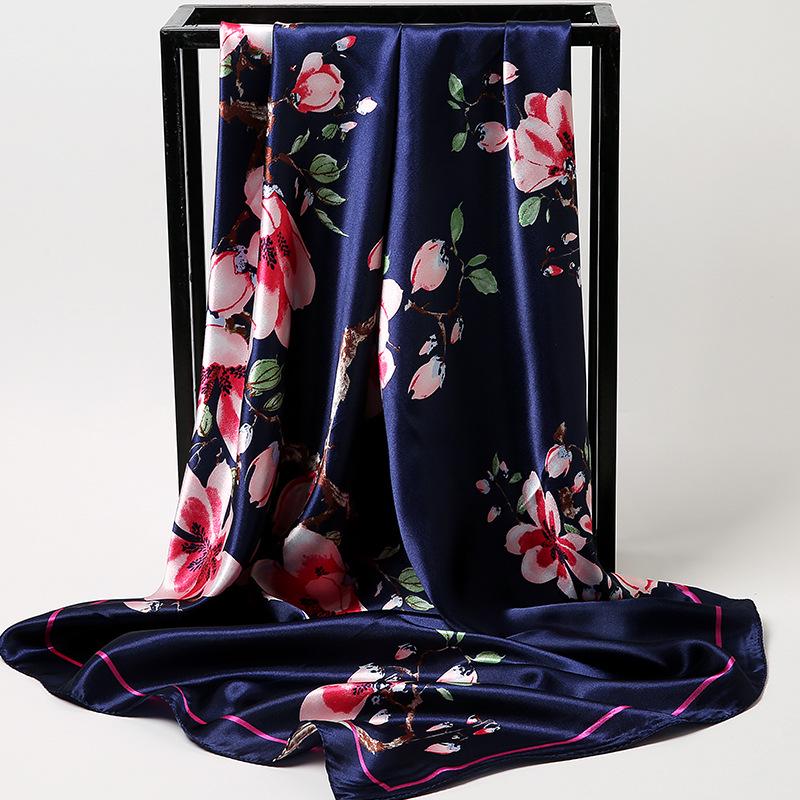 Korean Dongdaemun Cashew Flower Silk Scarf - Large Square, All-Match for Ladies