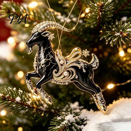 Acrylic Holiday Ornaments for Home Black Goat Christmas Tree Hanging Ornament, 2D Festive Lightweight Holidays Pendant, Decorative Car Accessory Party