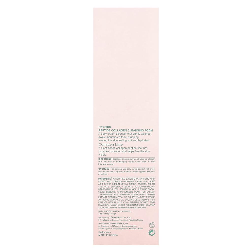 It's Skin Очищающая пенка с пептидным коллагеном, 150 мл (5,07 жидких унций)