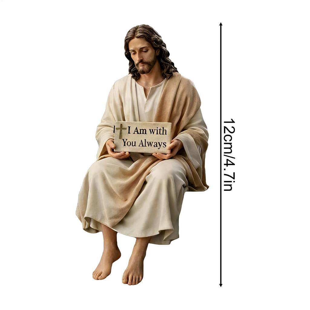 Jesus Resin Figurine Sitting Pose I Am with You Always Sign Unique Jesus Christ Statue Desk Companion Home Decoration