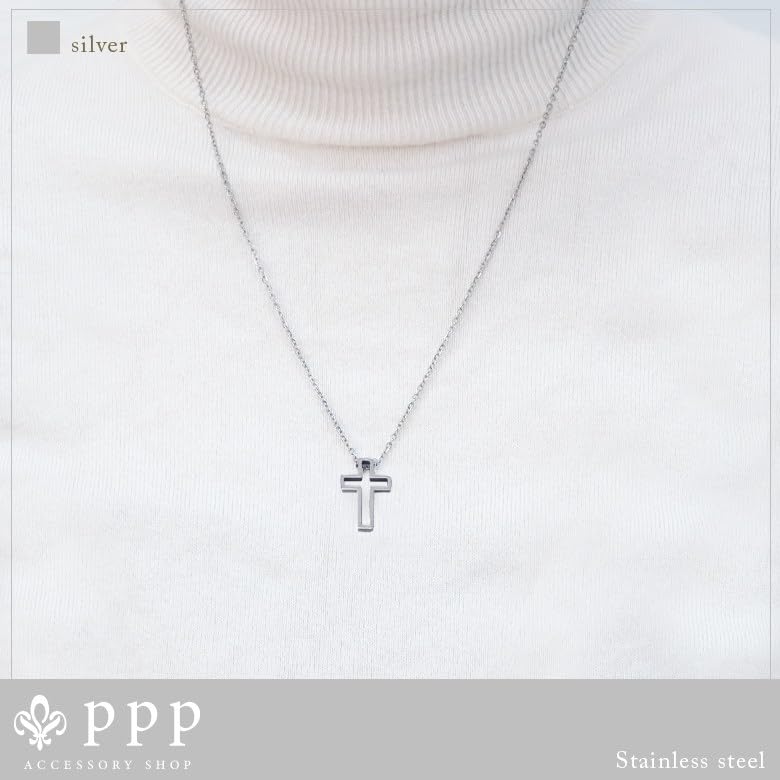 [mico.lor] Stainless Steel Necklace (197) Cross Pendant, Surgical Stainless Steel 316L, Hypoallergenic, Women's, Men's, Pink Gold