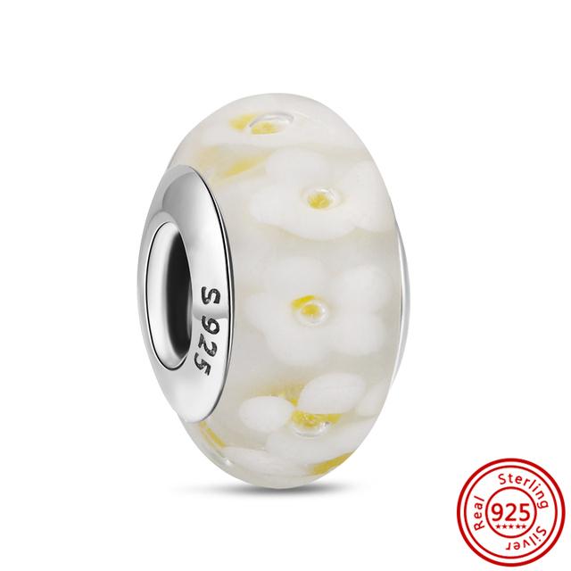 Красочные муранские стеклянные бусины с цветком в виде сердца, пузырьков и листьев, очаровательные браслеты, ювелирные изделия из 100% стерлингового серебра 925 пробы