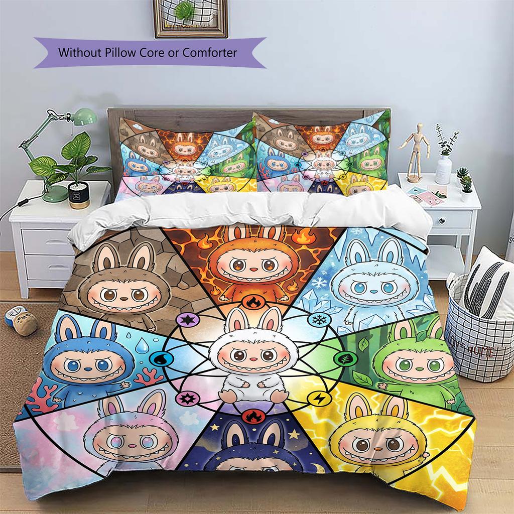 Labubu Pattern Bedding Quilt Set Quilt Cover Pillowcase Home Decoration Birthday Gift (1 * duvet cover + 2 * pillowcase, without core)