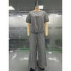 Women's Set Elasticated Back Drawstring Button Top Wide Leg Pants 2 Piece Set