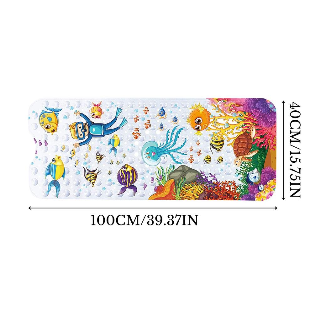 40x100см Милые Мультяшные Коврики для Душа и Ванны Морской Мир на Присосках Нескользящий Коврик для Ванной Мягкая Подкладка Детский Ковер Ковер для Пожилых