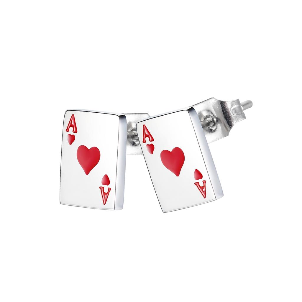 Stainless Steel Stud Earrings for Women Men Poker Queen of Red Hearts Dice Hoops Earrings Piercing Jewelry Accessories Casino