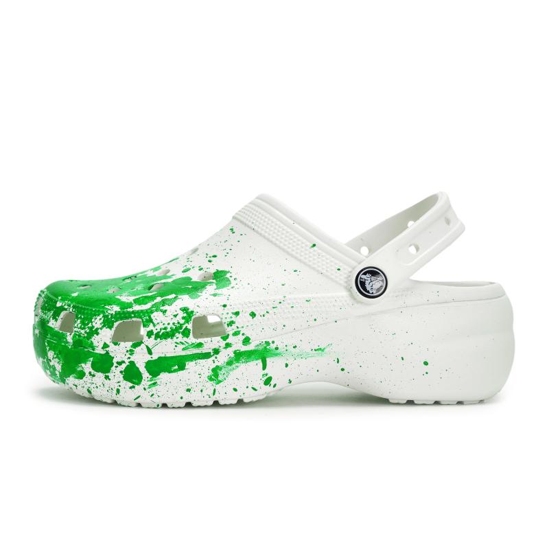 Crocs Классические клоги 811 Сделано в Гармонии Live Специальная обувная коробка Брызги чернил Комфортные туфли с отверстиями Женские Бело-зеленые