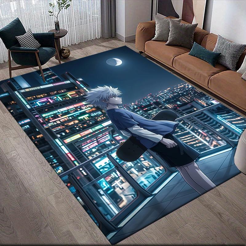 Killua Zoldyck Home Sofa Decoration for Living Room & Bedroom, Non‑Slip Play Flannel Floor Mat for Game Room
