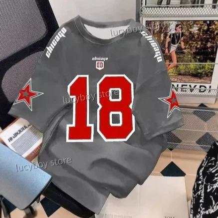 Men's digital print short-sleeved jersey sweatshirt football t-shirt retro casual top men's loose clothing