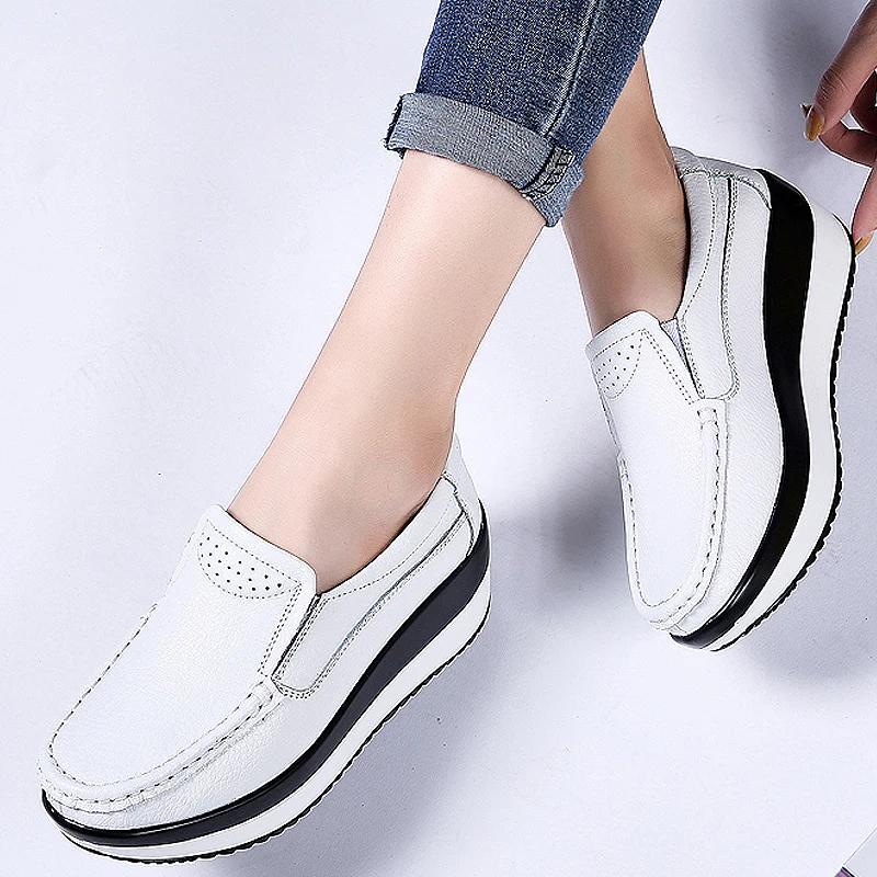Fashion Women Flats Platform Shoes Women Elegant Genuine Leather Shoes Woman Autumn Slip On Casual Flat Shoes Women Zapatos De Mujer