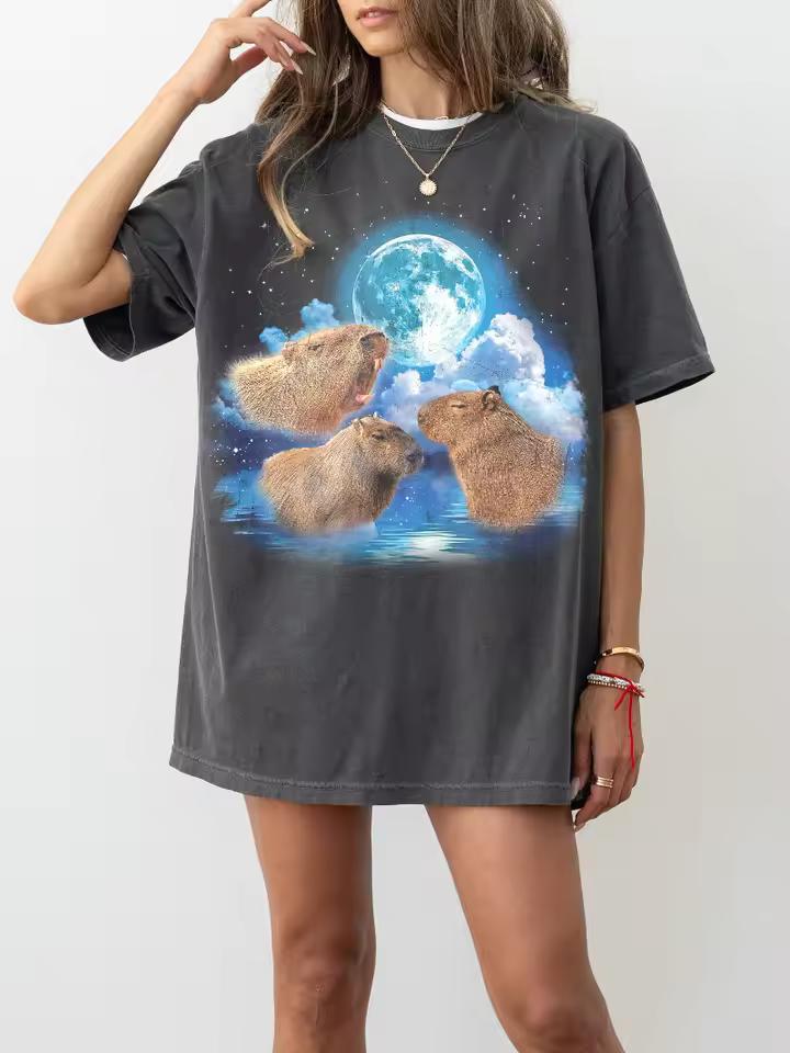 Capybara Shirt, Vintage Capybara T-Shirt, Capybara Gift, Capybara Meme, Funny Capybara Tee, Retro Three Capybara Moon T shirt