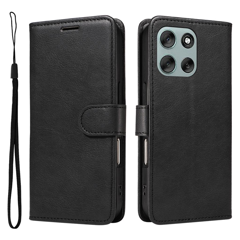 For Motorola Moto G56 5G Leather Wallet Case with Strap Solid Color Phone Stand Cover