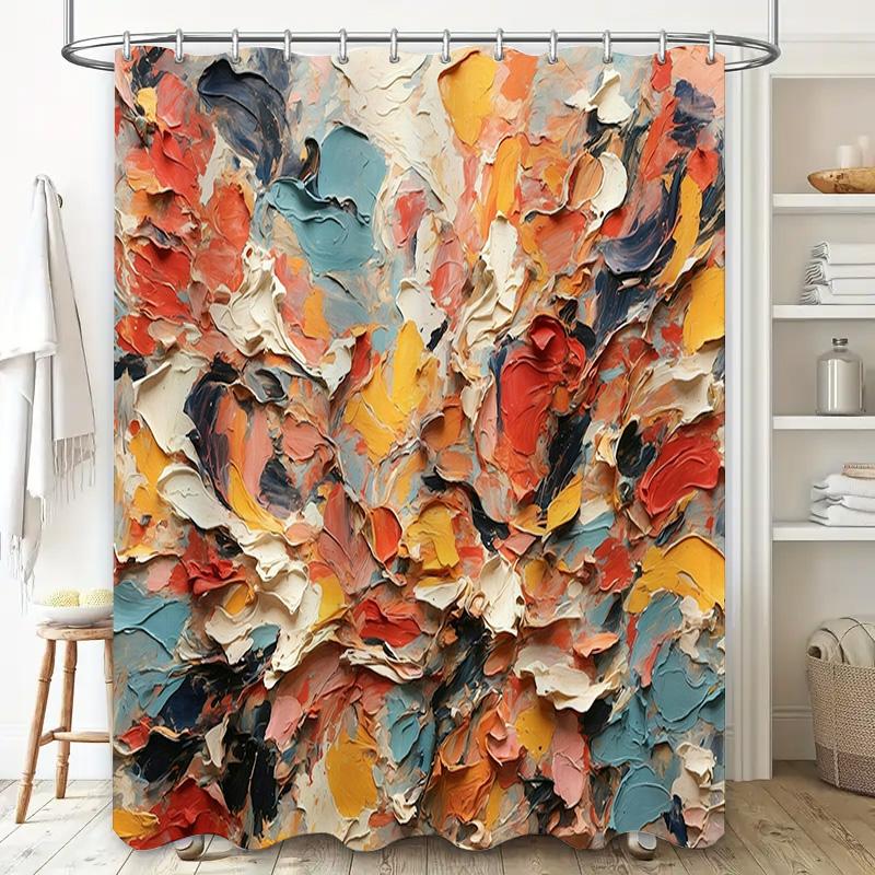Colorful Abstract Bath Curtain Home Decor Shower Liner for Bathroom Accessories Set in White Bathtub Surrounding Area Tonal Pale