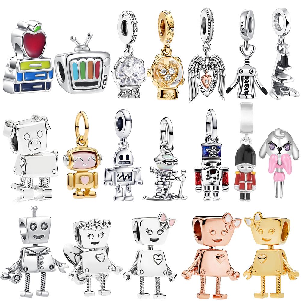 Новый Медный Робот Радио Биологическое Зеркало Стеклянный Хрустальный Шар Изысканные Шармы Подходят Для Оригинальных Браслетов Сделай Сам Женские Украшения