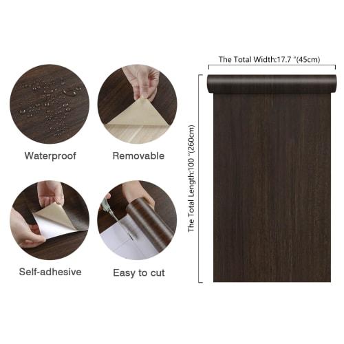 CHIHUT Wallpaper Stickers, Wood Grain Remake Sheet, 45cm X 260cm, Dark Brown, Peelable Cutting Sheet, Thick, Easy To Apply, Perfect for Renovations, R