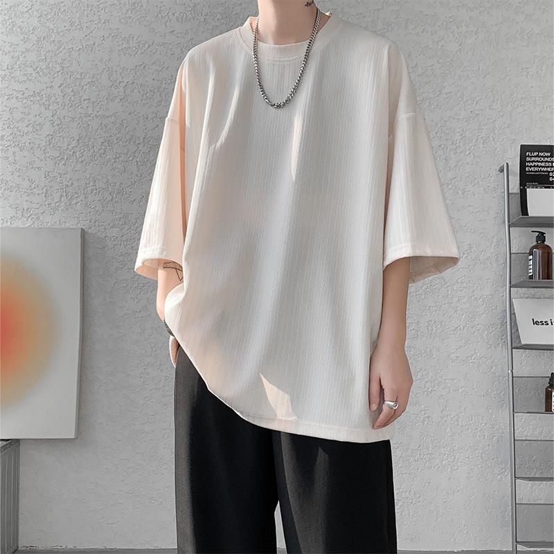 Мужская футболка Ice Silk Drape, короткий рукав, однотонный цвет, тренд лета 2023 года, размер плюс, длина три четверти.