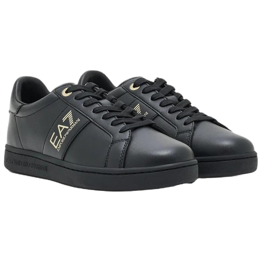 Emporio Armani EA7 Кожаные Низкие Кроссовки на Шнуровке с Круглым Носком Унисекс Черные 7X000332AF10848MZ177