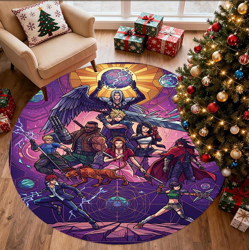 Final Fantasy Pattern Round Rug, Indoor/Outdoor Mat, for Picnic, Gameroom, Bedroom, Office, Living Room, Home Decor Carpet, Birthday Gift