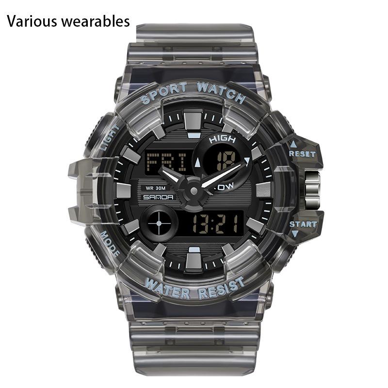Трендовые спортивные новые цифровые часы модные двойной дисплей большой циферблат светящиеся водонепроницаемые часы унисекс