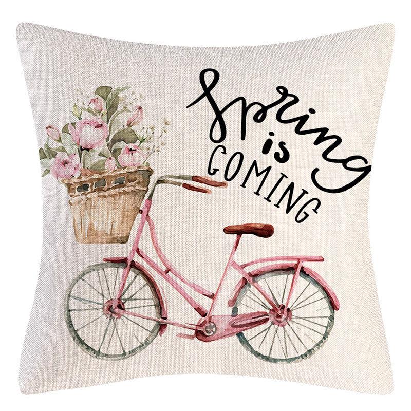 Seasons Throw Pillow Cover Spring Linen Flowers Truck Cushion Office Throw Pillow Cushion Throw Pillow Cushion