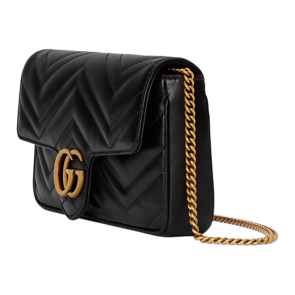 Gucci GG Marmont Золотой Винтажный Логотип Double G Держатель для карт Кожаный Два в одном На плечо Через плечо Мини-сумка Женские сумки 751526-AACCE-1061