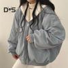 Winter Women Jacket Thickened Fleece Lined Double-sided Wearing Hooded with Pockets Windproof Heat Retention Zip-up Lady Coat
